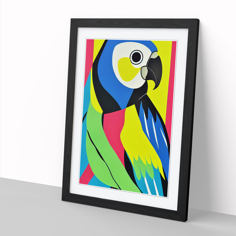 Parrot Pop Art - Single Picture Frame Print, 64cm H x 46cm W x 2cm D, Oak