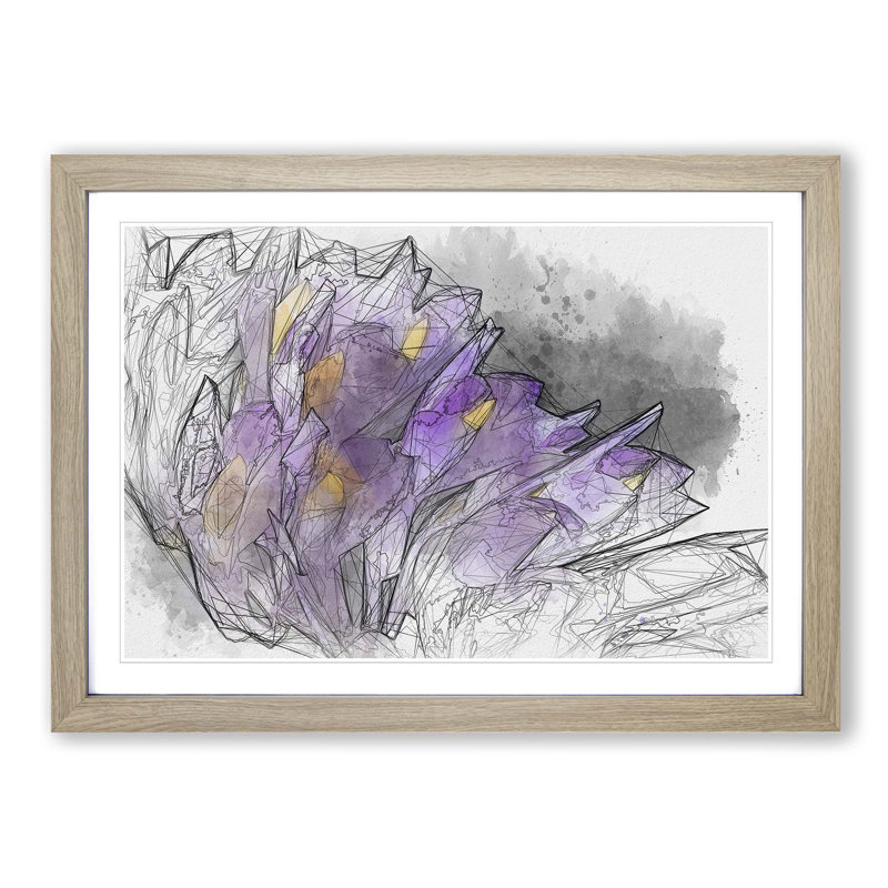 Wild Purple Orchid Flowers in Abstract - Picture Frame Graphic Art Print, Oak, 50cm H x 76cm W x 2cm D