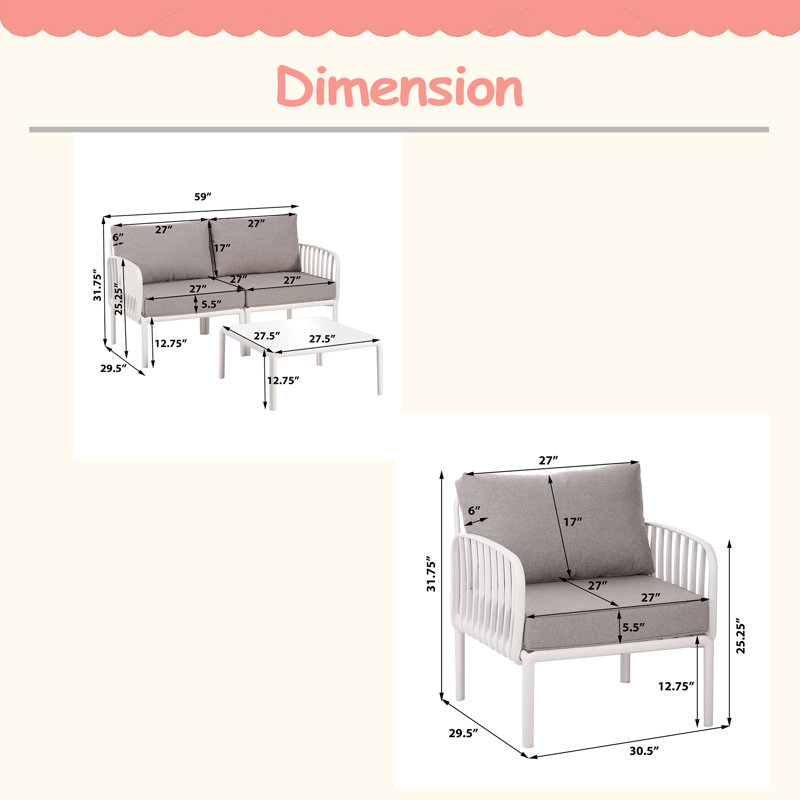 Ensemble de conversation pour patio 5 pièces, ensemble de mobilier modulaire d'extérieur moderne avec table basse carrée, siège profond à coussin épais imperméable