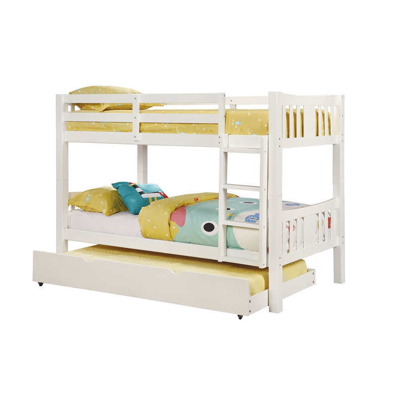 Lit simple superposé au-dessus de style transitionnel, en bois massif, attaché, 13 pièces Lattes, rails avec joint de verrouillage, couleur de bois sans couchette, insert et