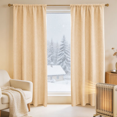 Herringbone Embossed Thermal Insulated Rod Pocket Curtains, 2 Panels Thick Windproof Window Drapes, Farmhouse Modern Solid Room Darkening Window Curtain, Multiple Sizes & 2 Colors Available