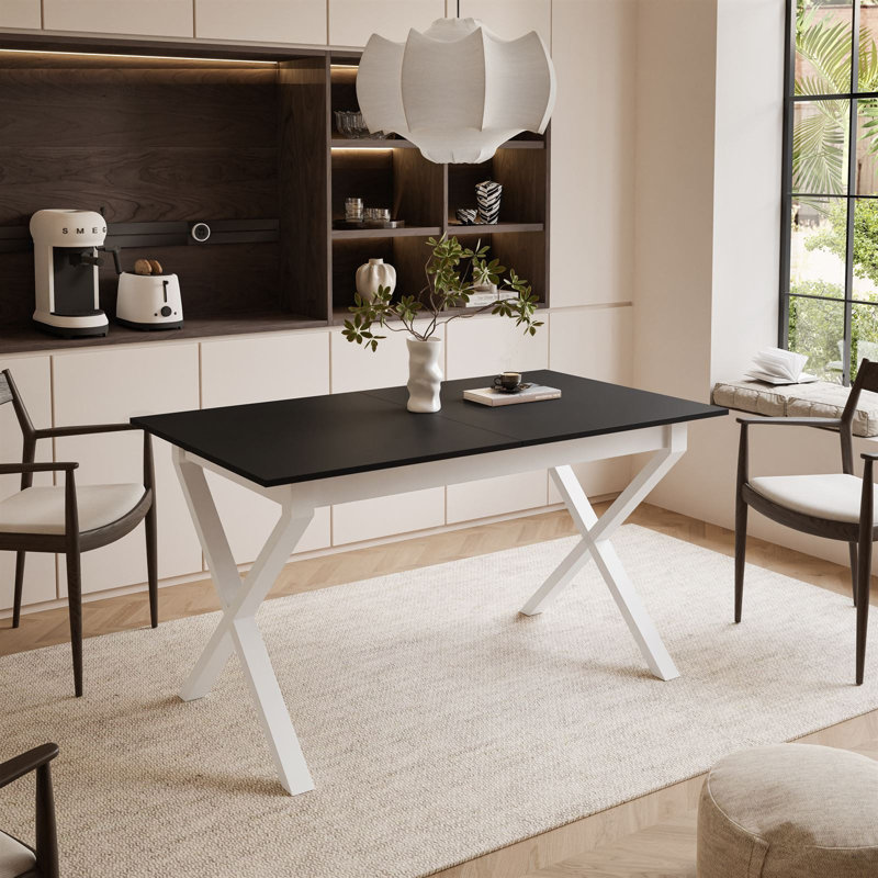 Extendable table ARTON II  140 cm,  "X" legs, Black, White