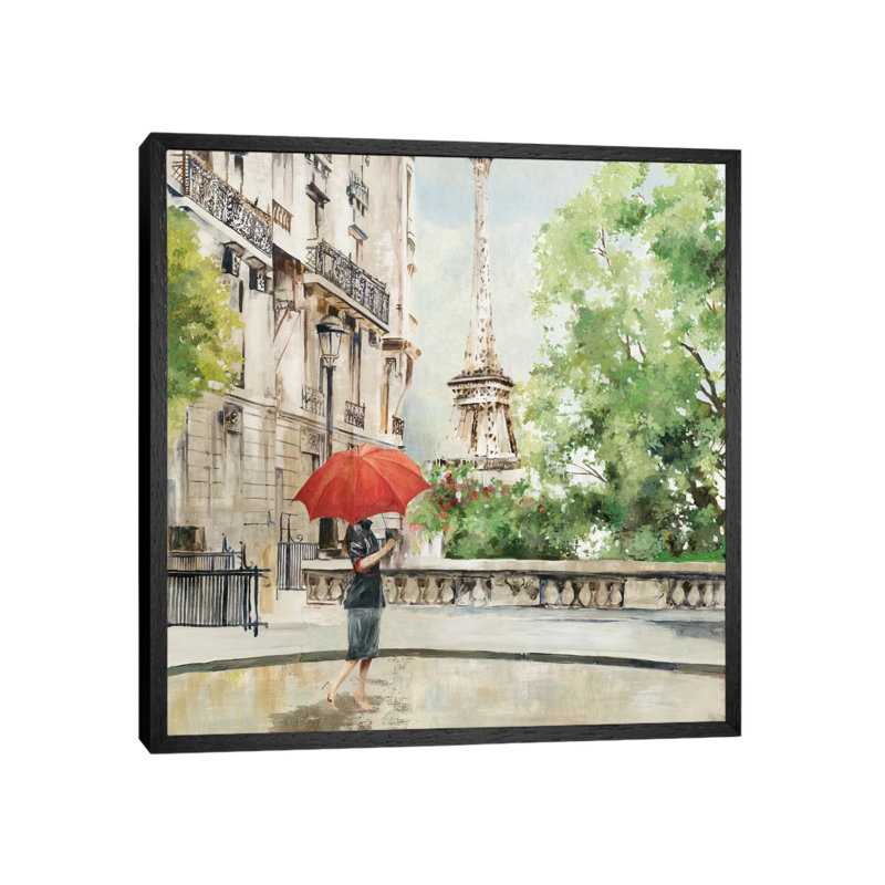 Paris Walk 1 Piece Painting on Canvas, 93.98 cm H x 93.98 cm W, Black Framed Canvas