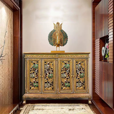 Hollow Carved Gold Foil Accent Cabinet
