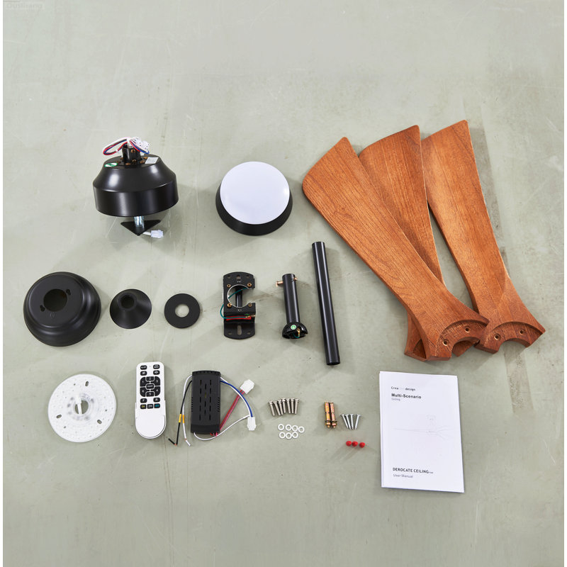 Ventilateur de plafond industriel moderne à pales en bois massif réversible de 42 pouces avec moteur à courant continu noir mat