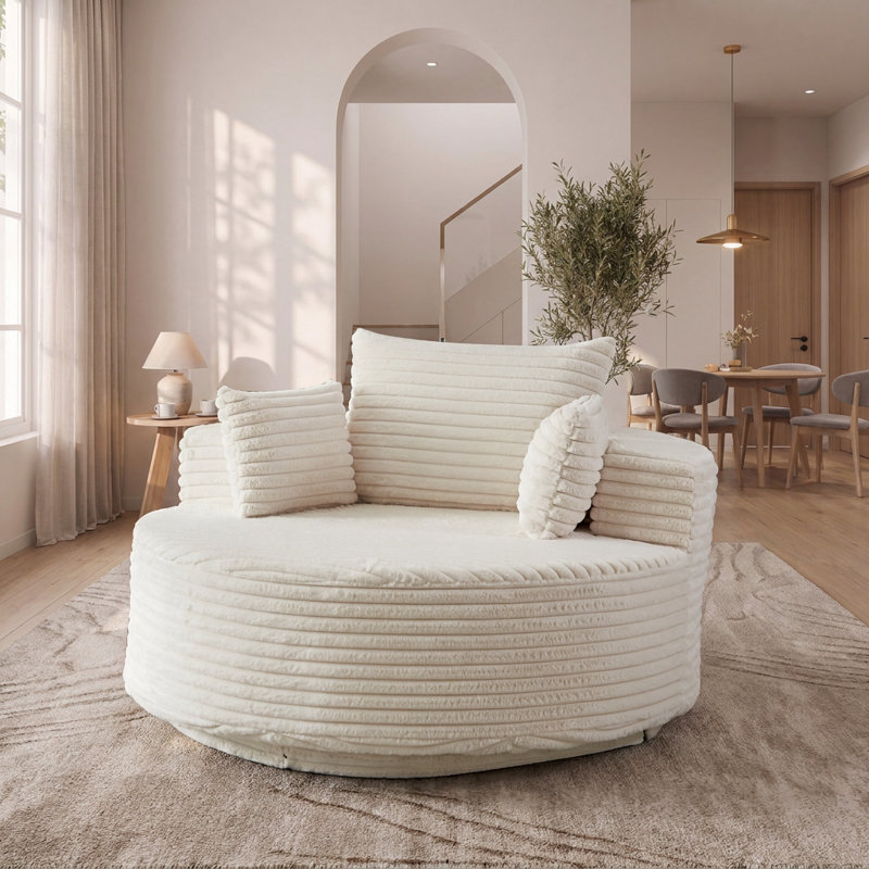 Chaise pivotante moderne de 55 pouces avec dossier coussiné, rotation à 360 degrés, Beige