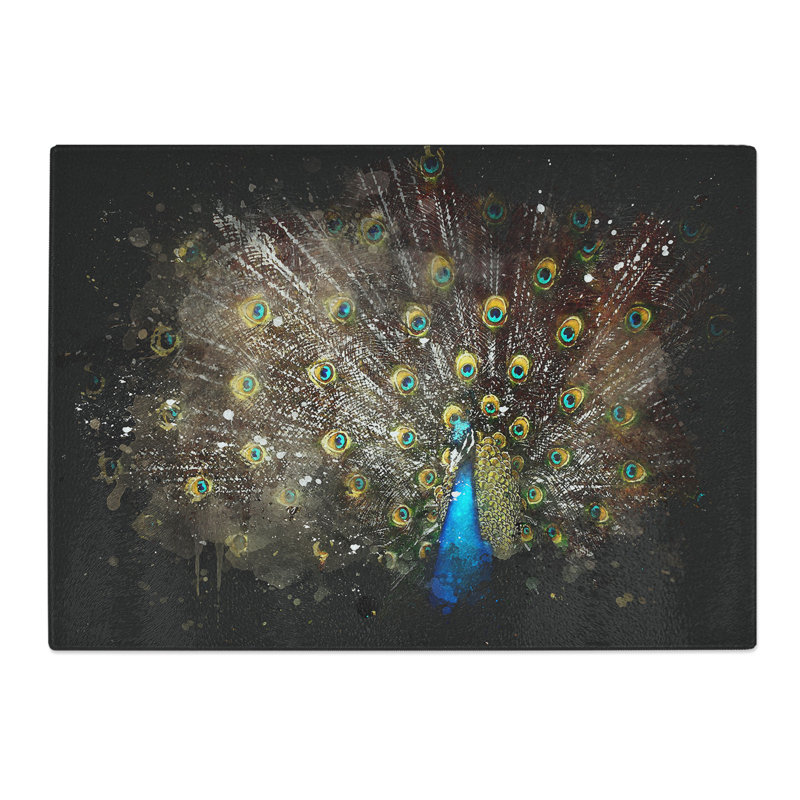 Tempered Glass Peacock with Outstretched Feathers Chopping Board, 20 cm x 28.5 cm