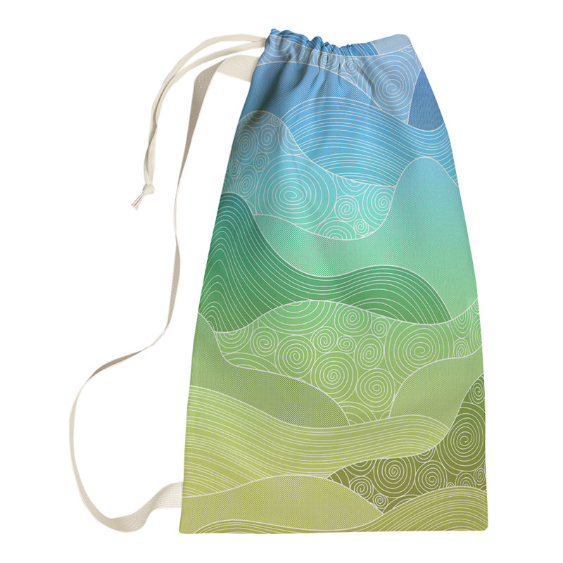 Sac à linge à ondulations tirées à la main, Petit (H 64 po x l 20 po x P 1,5 po), Bleu / Jaune