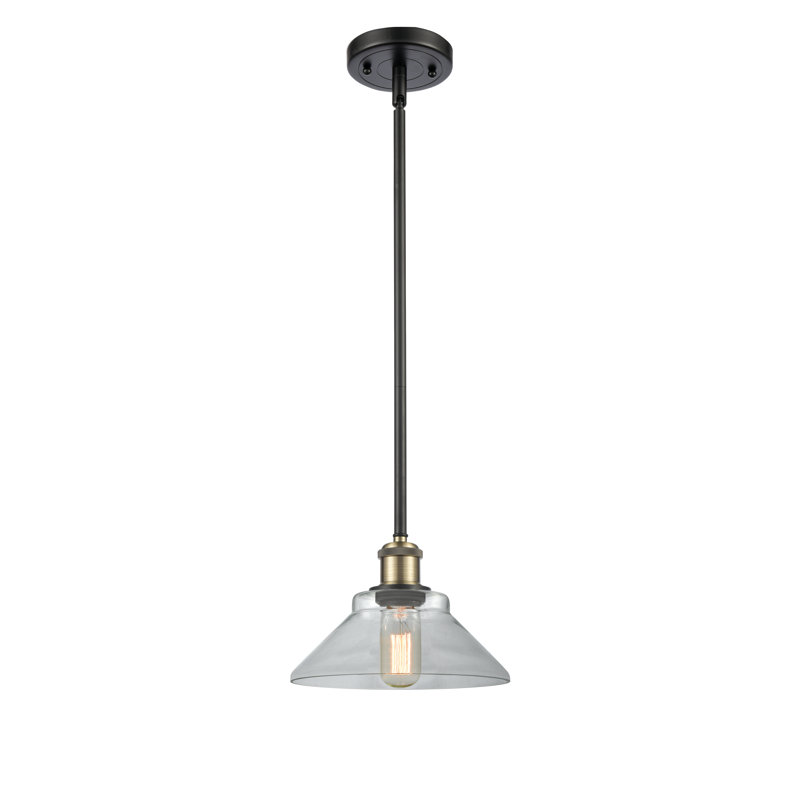 Luminaire suspendu conique 1 lumière Newton St Loe, Ampoule DEL 6 watts Vinage, Laiton antique noir, Transparent