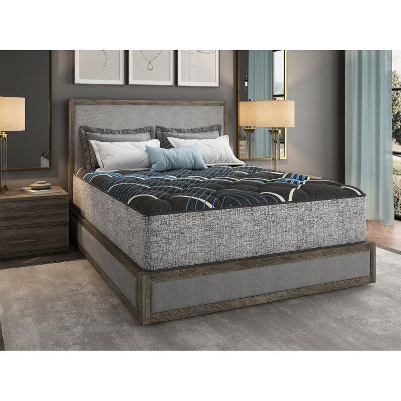 Matelas simple extra long de 14 po avec double refroidissement, mousse pour bercer le corps, entretien de la forme, support de contour du disque dur, merveilleux 800 ressorts ensachés individuellement, 360 gris + bleu, rembourrage en acier,