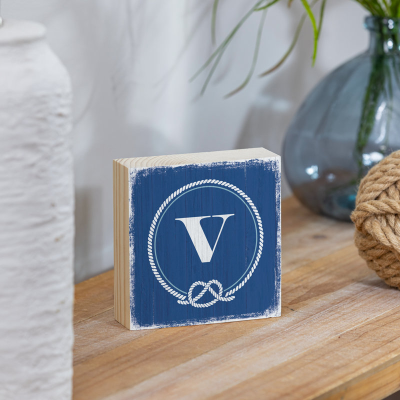 Coastal Wooden Plock Monogram Nautical 6" V