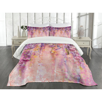 Ambesonne Tree Bedspread Watercolor Wisteria Blooms -  bed_8806_king