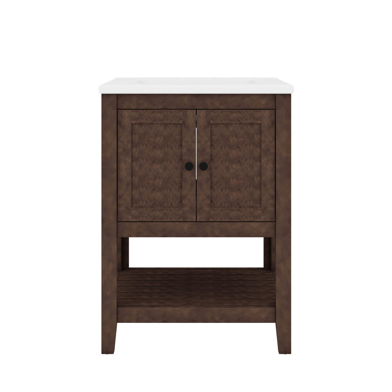 Meuble-lavabo moderne 24 po avec lavabo en céramique élégant et tablette ouverte, Brun