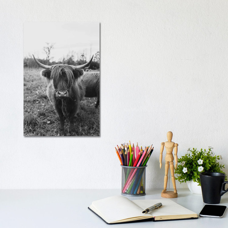 The Curious Cow Black And White by Chelsea Victoria - Wrapped Canvas Gallery-Wrapped Canvas Giclée, 20.32 cm H x 30.48 cm W