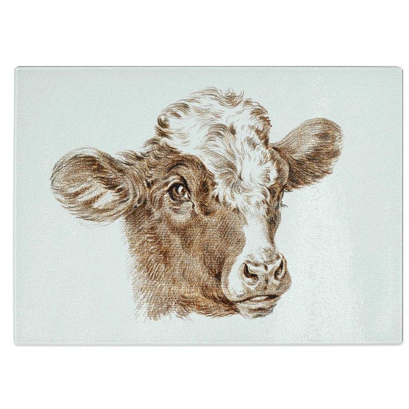 Tempered Glass Cow Calf Chopping Board, 39 cm W x 28.5 cm L