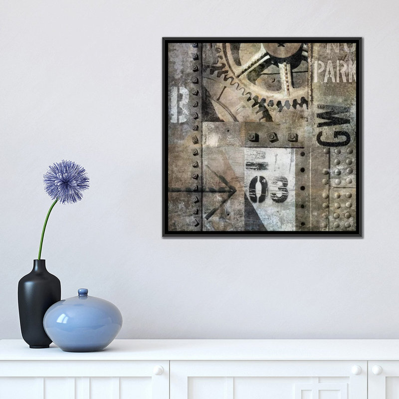 « industrial i », impression sur toile, H 18 po x l 18 po x P 1,5 po, Toile avec cadre noir, Pas de tapis