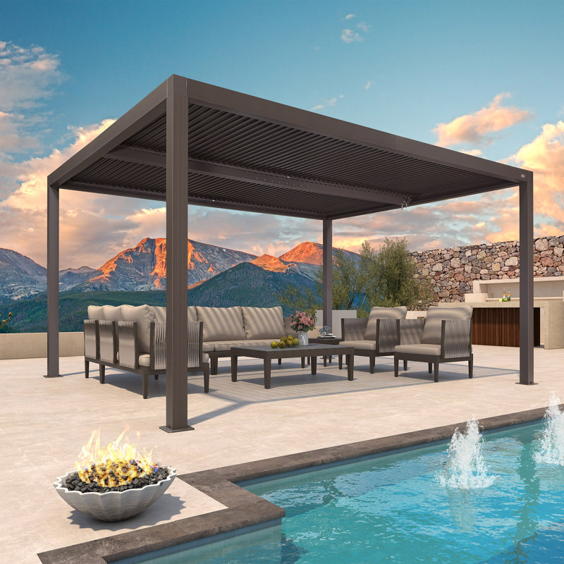 Louvered Pergola Outdoor Aluminum Pergola with Adjustable Roof for Deck Backyard Hardtop Gazebo, 14 ft. W x 11 ft. D
