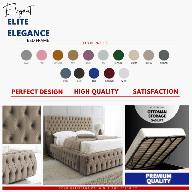 Elite Elegance Ambassador Ottoman Storage Bed - Premium Upholstered Velvet Bed Frame with Tall Headboard, Double (4'6)