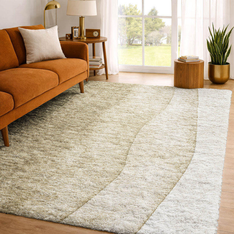 Tapis dégradé Premium à poils longs lavable à la machine ADS625, Taupe, 9' x 12'