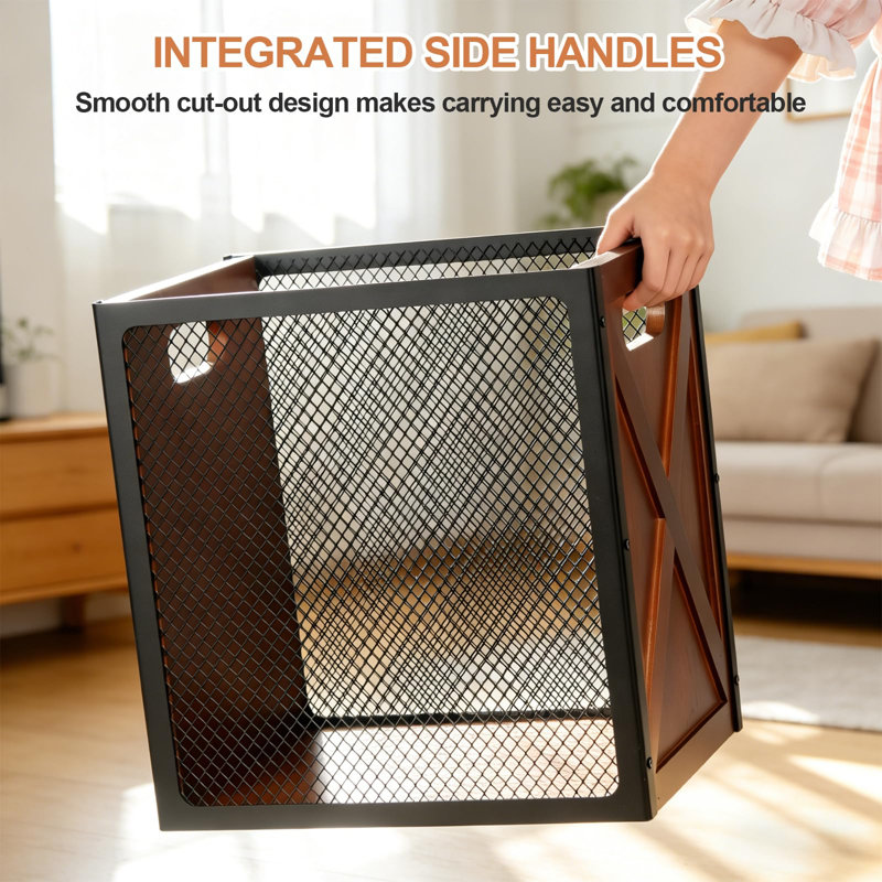 Iron And Wood Combination Waste Basket