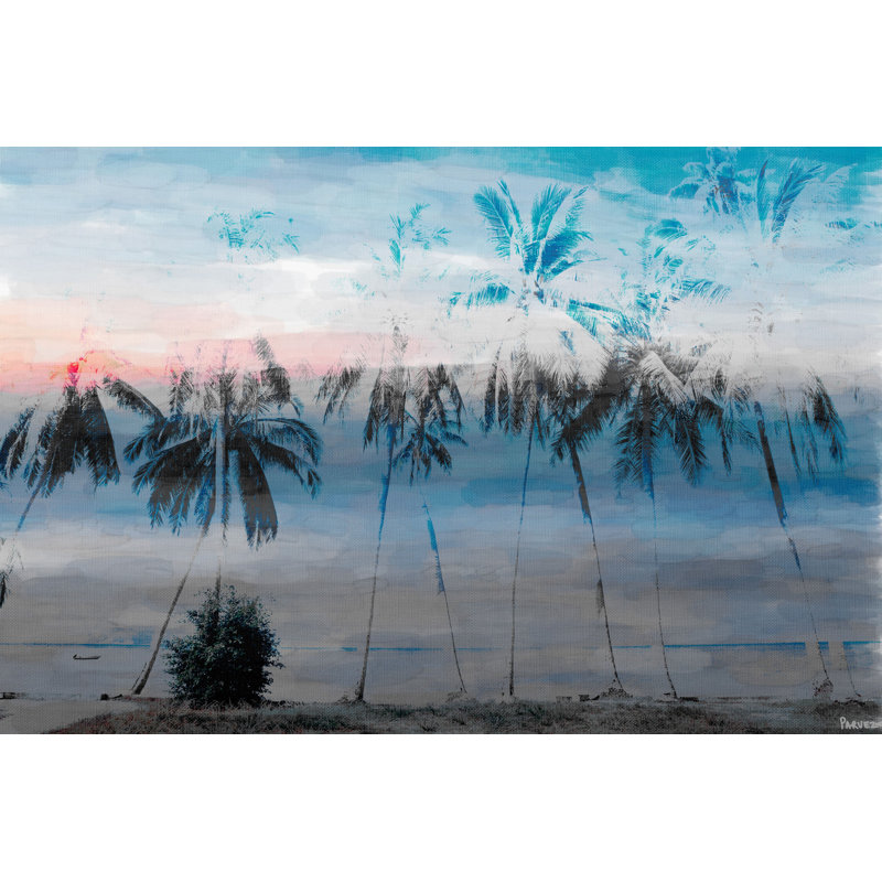«Blue Palms» par Parvez Taj - peinture sur toile tendue, H 8 po x l 12 po x P 1,5 po