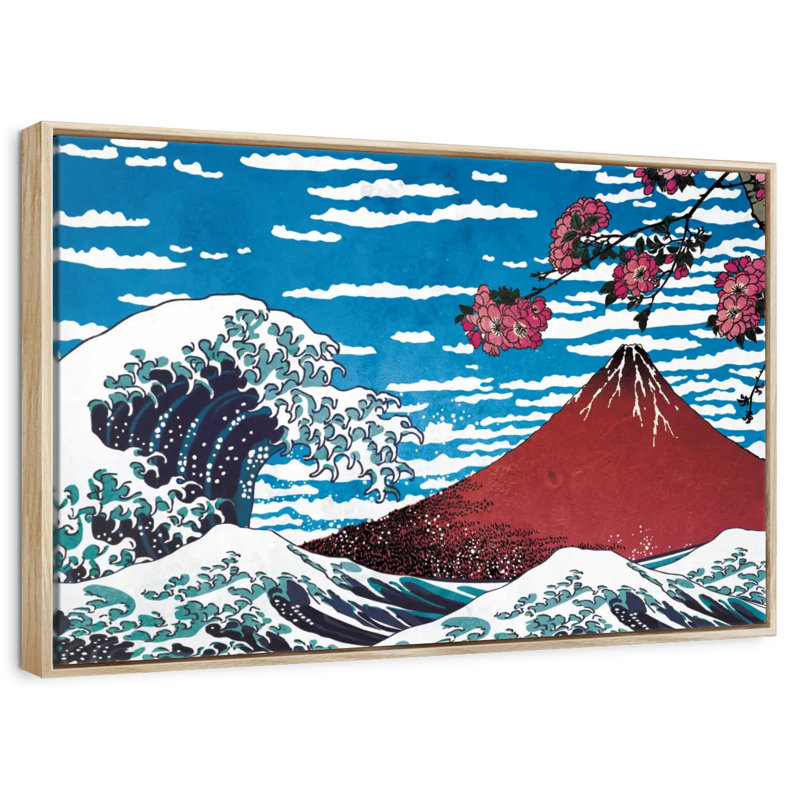 Mer japonaise, Cadre flottant en bois naturel, 46 po x 31 po