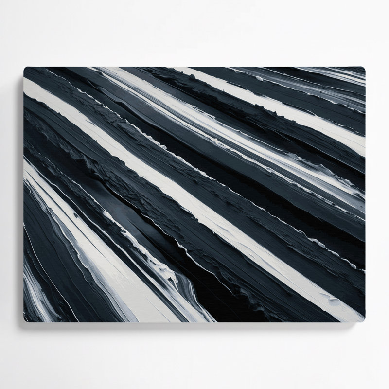 Art mural horizontal rayé gris foncé blanc gris métal, H 16 po x l 20 po