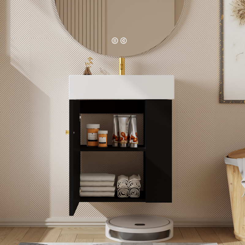 Lynice 21.6'' Floating Single Bathroom Vanity with Top, Black, Gold