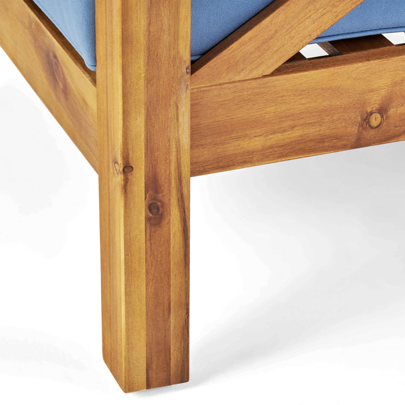 Fauteuil club Brava, confortable et polyvalent, Tissu imperméable bleu, Naturel