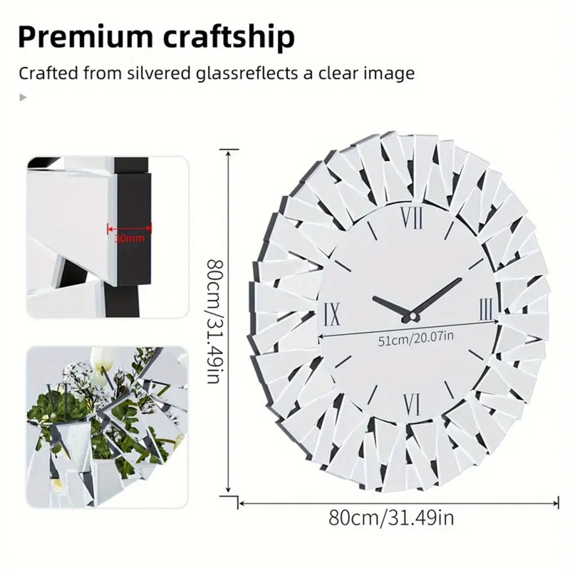 Horloge murale 32 po avec miroir
