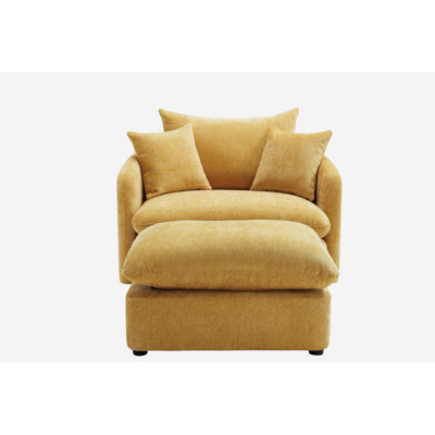 46.1" W Upholstered Oversized Swivel Accent Chair with Ottoman,37.8" Large Seat Width for Heavy People, Accent Chair with 3 Pillows for Living Room, Chenille