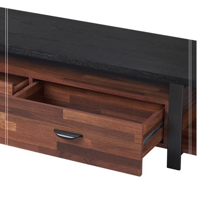 Elling TV Stand in Walnut & Black Modern simplicity: TV stand with open shelf
