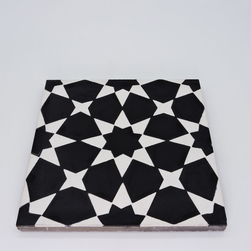 Medina 8" x 8" Cement Patterned Wall & Floor Tile, Black/White