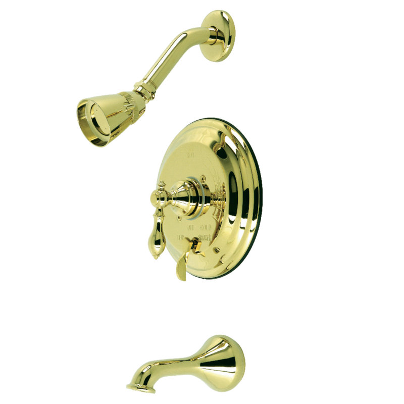 Robinet de baignoire et douche à pression équilibrée à poignée simple Kingston Brass, Laiton poli