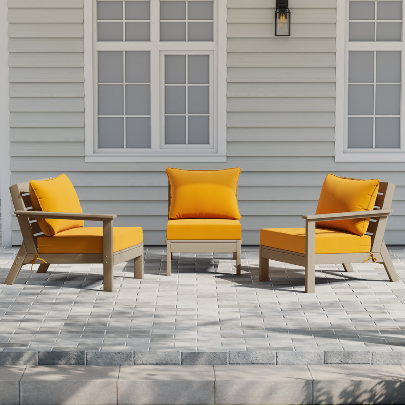 3-Piece Deep Seating Set With Cushions, Yellow, Light Brown