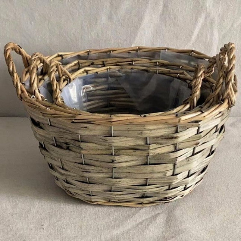 Set Of 3 Oval With Handles And Liners Baskets