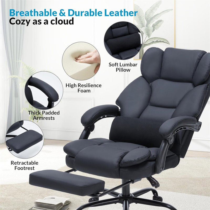 Chaise de bureau avec repose-pieds, Noir