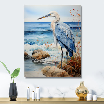 Heron Morning Stroll Pointillism I - animaux, héron, art mural en métal