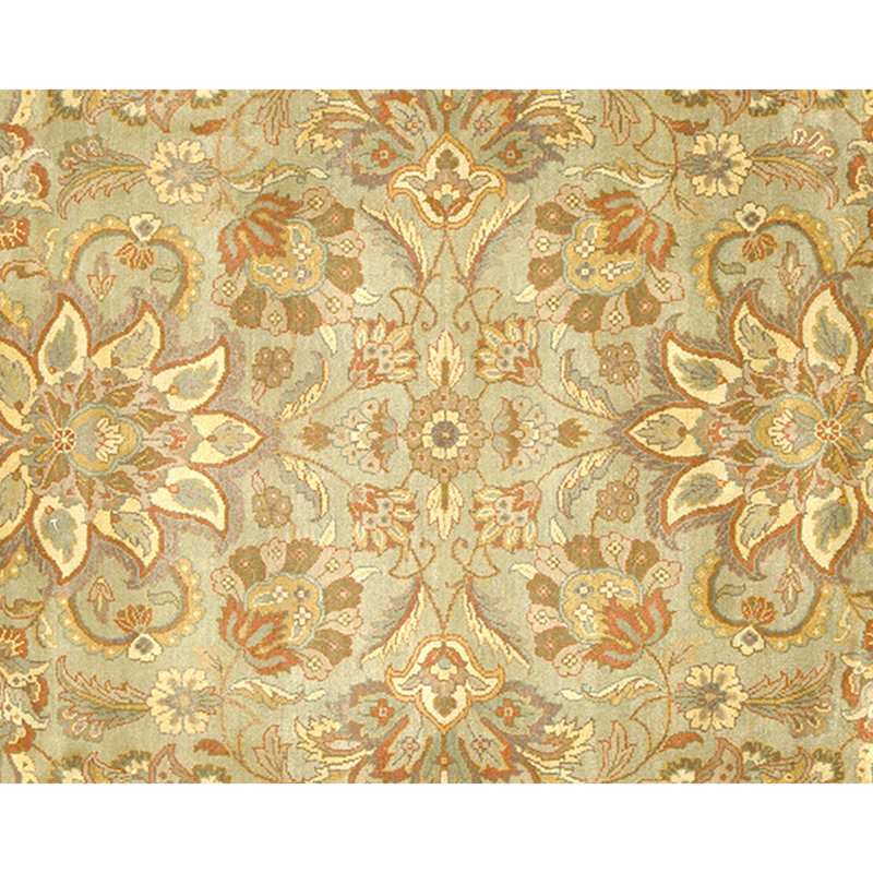 Hand Knotted Wool Oriental Area Rug in Light Green And Ivory
