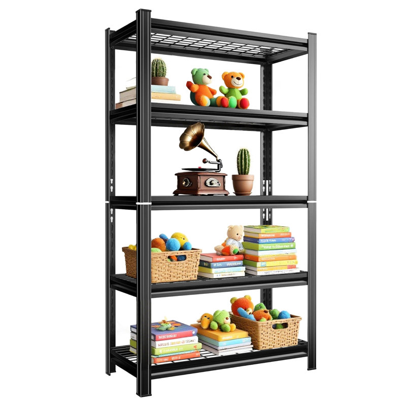 Support de rangement en métal à 5 couches avec hauteur réglable, capacité de 2000 livres pour les garages, les grandes surfaces et les entrepôts, noir, gymnases à hauteur d'installation rapide