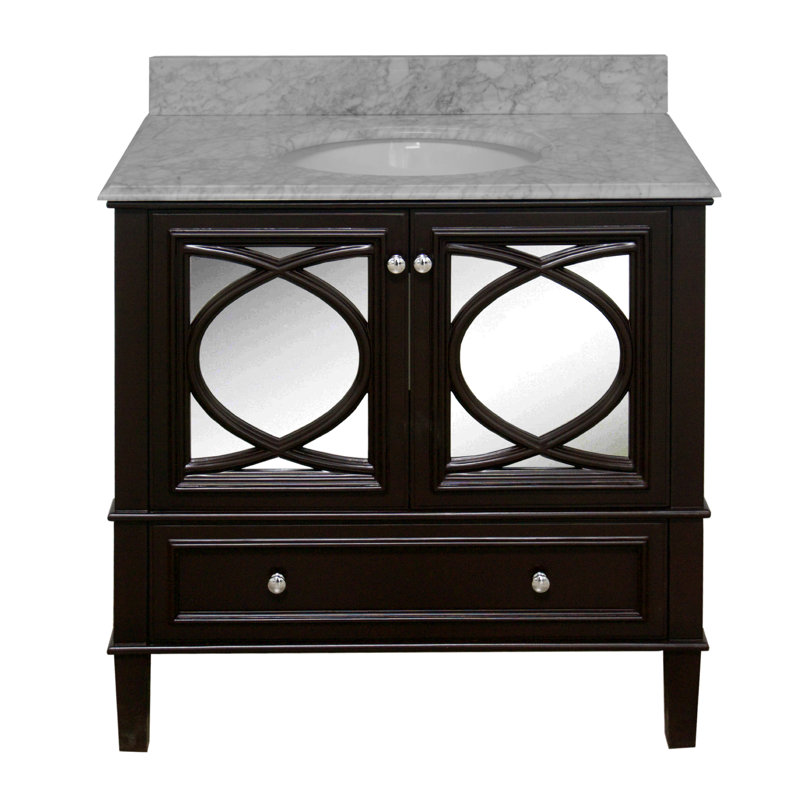 Brendale 36'' Single Bathroom Vanity with Carrara Marble Top, Chocolate