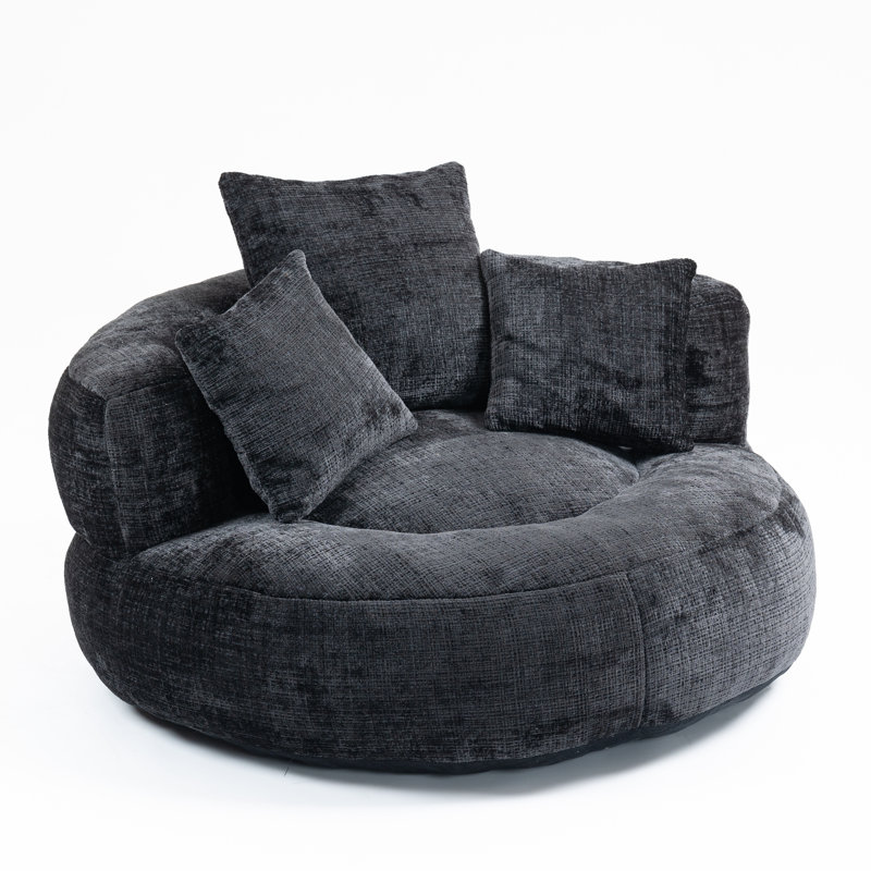 Jaquarion 42.52'' Wide Chenille Barrel Chair, Black Chenille