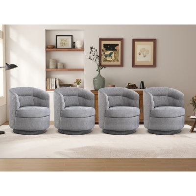 29" Wide Classic Soft Upholstered Swivel Barrel Chair With Lumbar Pillow