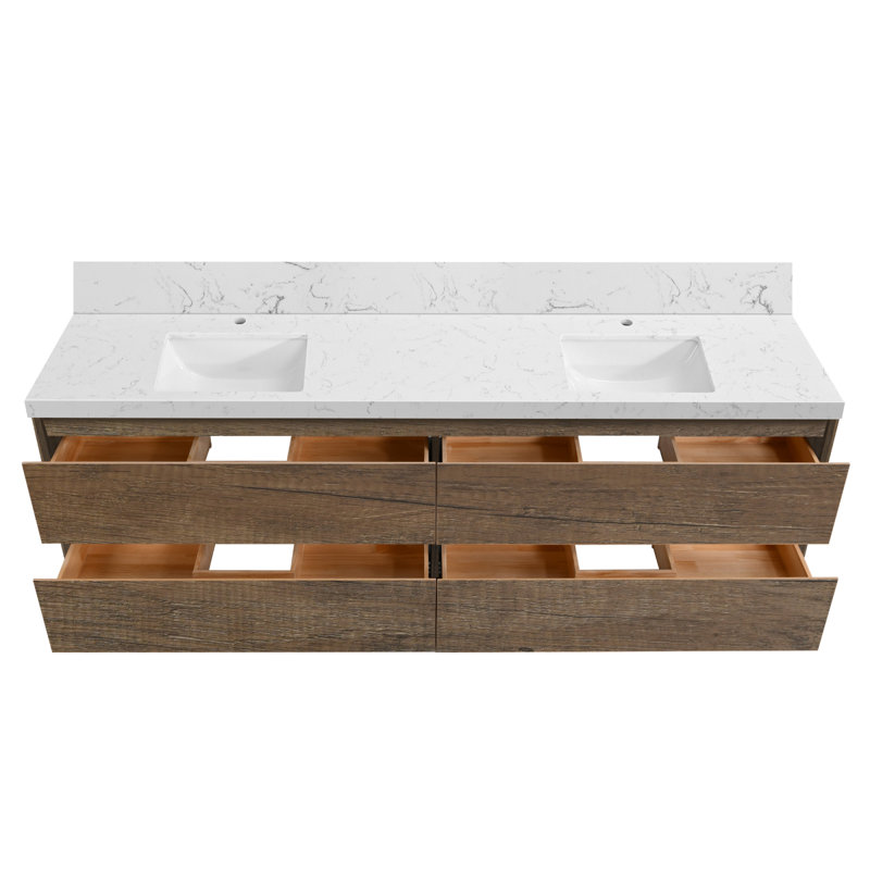 Meuble-lavabo élégant avec armoire et lavabo en bois de chêne, design flottant moderne