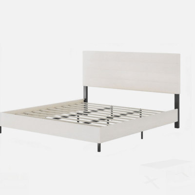 Structure de lit avec tête de lit haute, revêtement en chenille, design rétro minimaliste, aucun sommier tapissier requis, assemblage facile