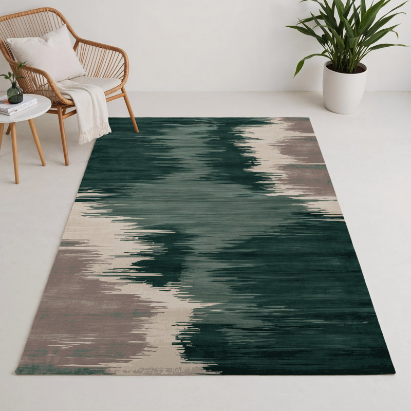 Tapis intérieur et extérieur vert Watercolor, Rectangle 9 pi x 12 pi