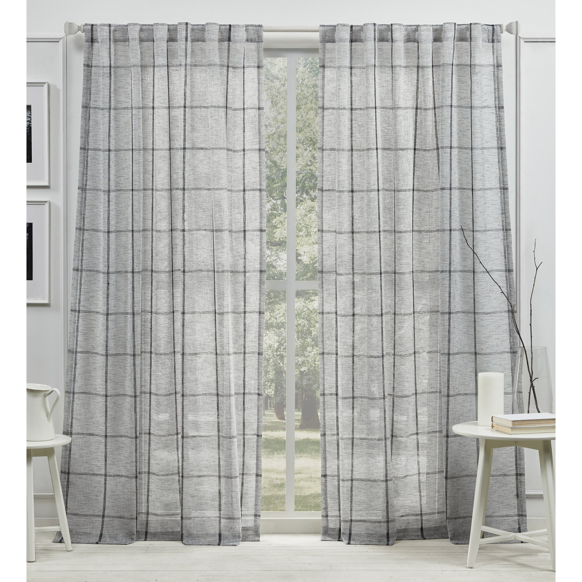 Lauren Ralph Lauren Rubin Sheer Back Tab/Rod Pocket Curtain Panel, 54" x 96", Black