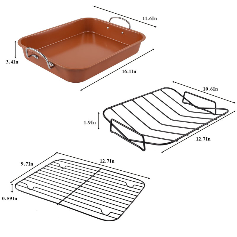 Bronze Non-Stick Carbon Steel Roasting Pan with Handles