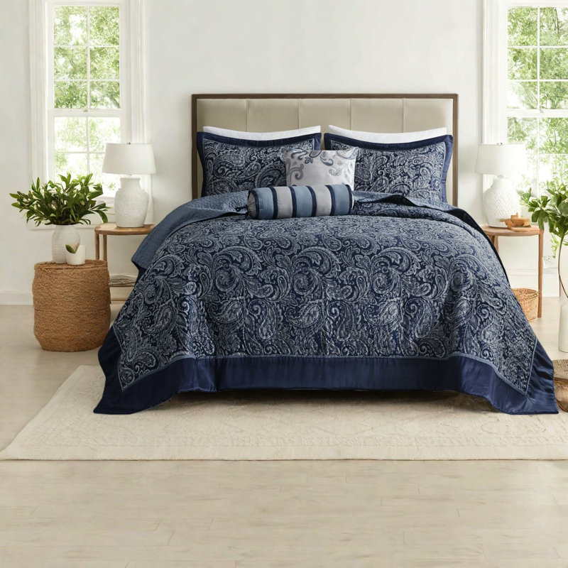 Ensembles de literie en coton de qualité supérieure bleu marine, conception jacquard, idéal pour le confort de la maison