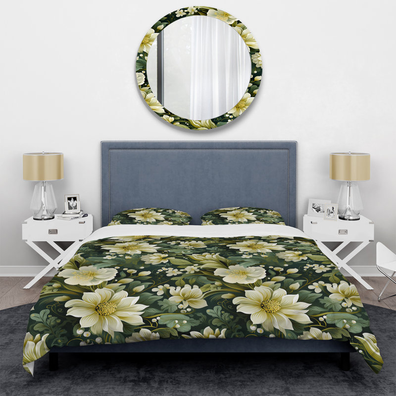 Ensemble de housse de couette Green Radiant Floral Spledor II - Floral, Housse de couette simple + 1 taie décorative stan